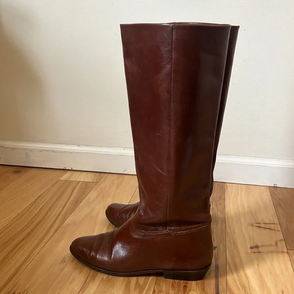 Vintage Nine West Q-Louisa 2 Brown Leather Flat Riding Boots Women’s Size 7.5 - Picture 3 of 14